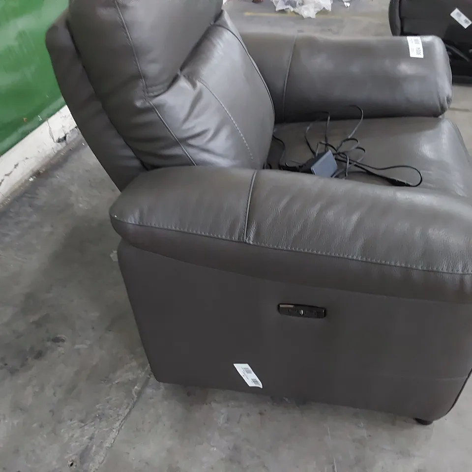 DESIGNER POWER RECLINING EASY CHAIR CHARCOAL LEATHER 