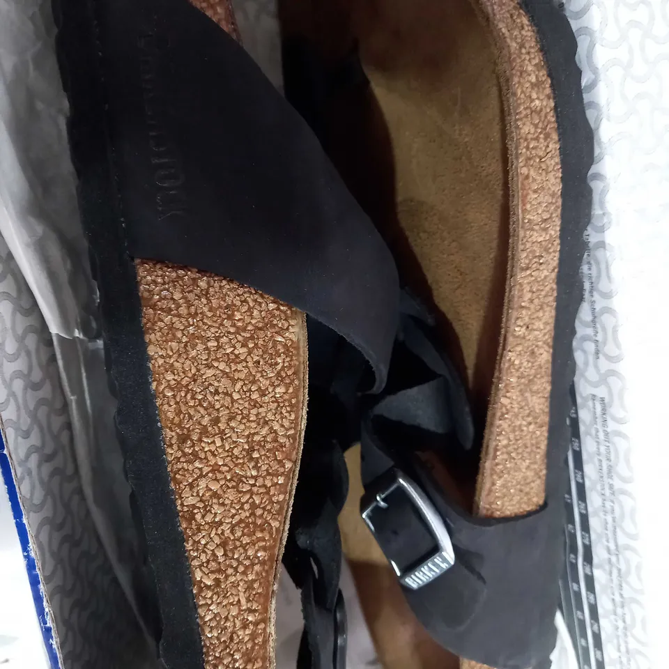 BOXED BIRKENSTOCK GIZEH BRAIDED LEOI SANDALS, BLACK - SIZE 7