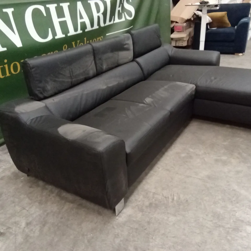 DESIGNER FAUX LEATHER CORNER SOFA PULL-OUT SOFA BED - BLACK