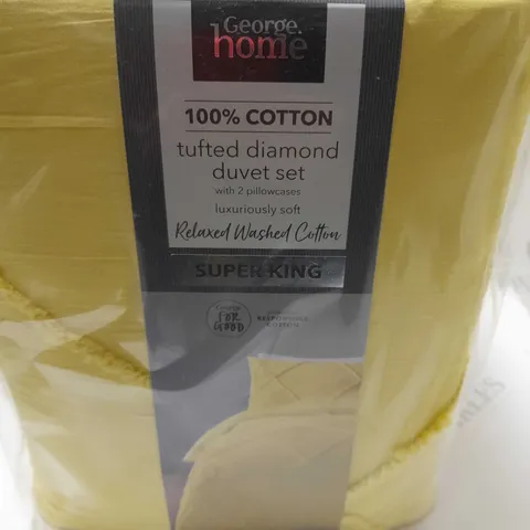 LOT OF 2 GEORGE TUFTED DIAMOND YELLOW DUVET SETS - SUPER KING SIZE