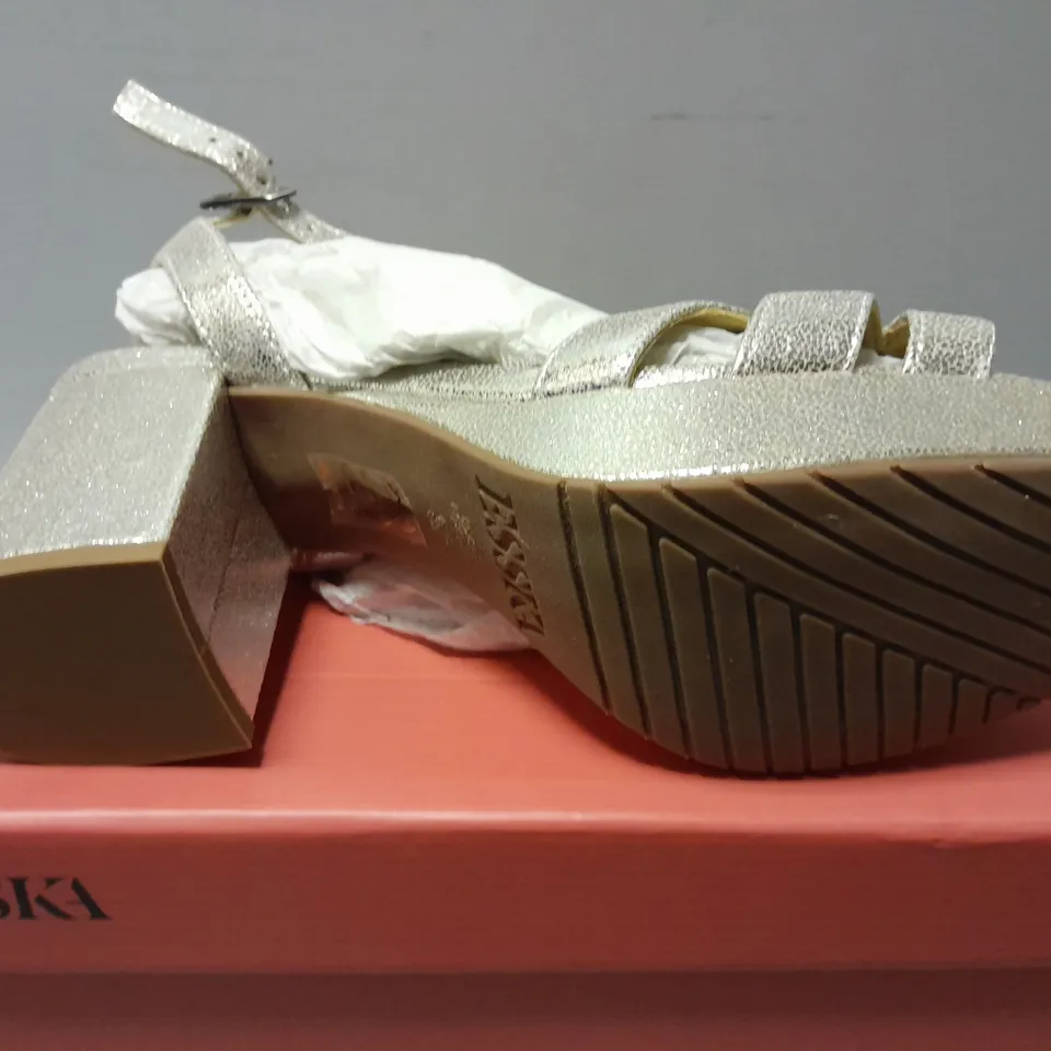 BOXED PAIR OF ESSKA CHARLIE HEELS IN VEGAN SILVER - SIZE 37 