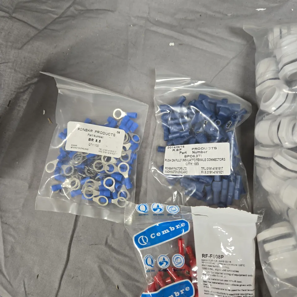 ELECTRICAL CONNECTORS & CABLE FITTINGS ASSORTMENT – CEMBRE BRAND BOX OF ASSORTED ITEMS 6 APPROXIMATELY.