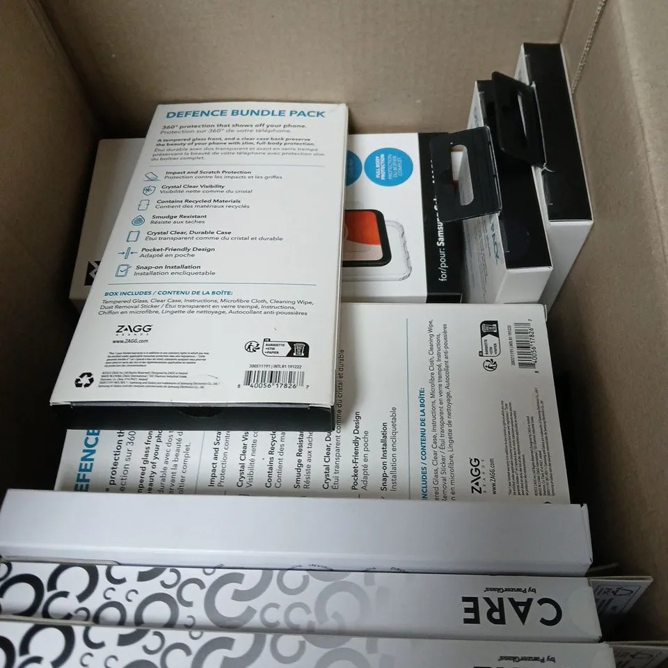 BOX OF APPROXIMATELY 20 SAMSUNG GALAXY A14 5G DEFENCE BUNDLE PACK – GLASS SCREEN PROTECTOR & CLEAR CASE