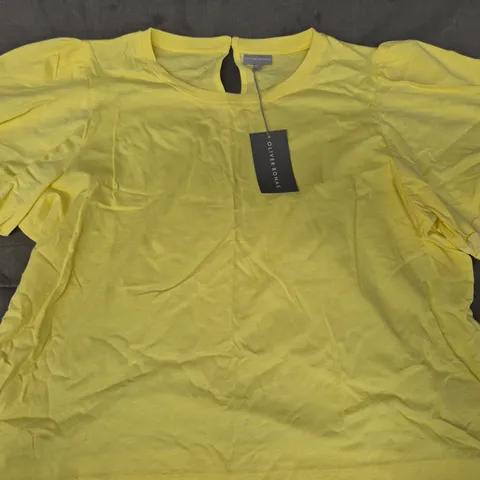 OLIVER BONAS RIC RACK FLUTTER T-SHIRT IN YELLOW SIZE UK 18