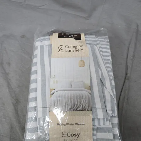CATHERINE LANSFIELD SINGLE DUVET SET – COSY COLLECTION, GREY STRIPE (FULLY REVERSIBLE)