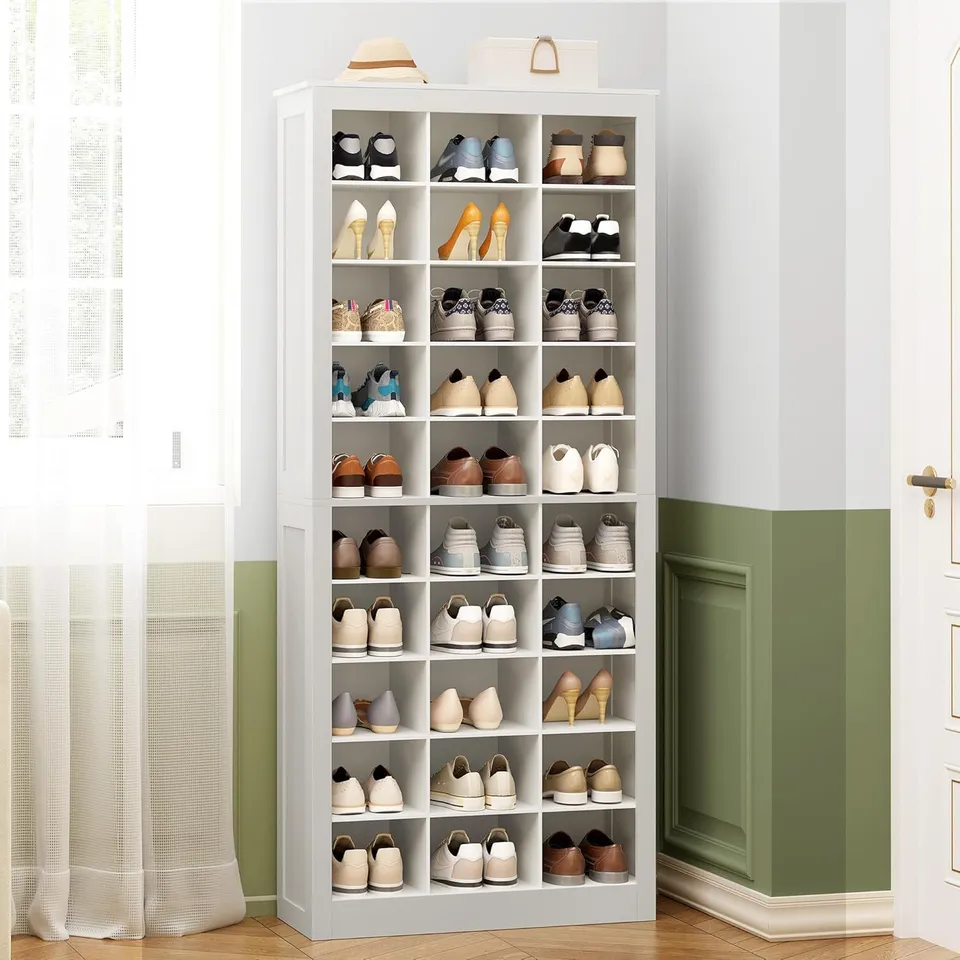 BOXED HZUANERI SHOE STORAGE CABINET WITH 30 COMPARTMENTS, 73×31×178CM, WHITE