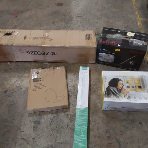 PALLET OF ASSORTED ITEMS INCLUDING: HENRY HOOVER, AKITAS HOOVER, HEATED THROW, ARTIFICIAL PLANT, RETRACTABLE SAFETY GATE, TOILET SEAT ECT