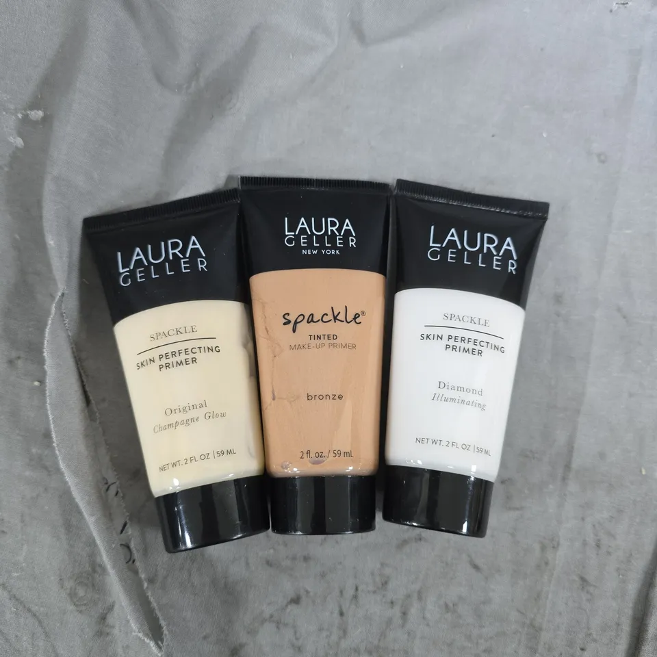 Laura Geller Spackle Skin Perfecting Primer Trio – Original Champagne Glow, Bronze, Diamond Illuminating (59 ml each)