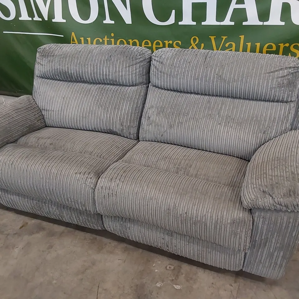 DESIGNER MANUAL RECLINING GREY FABRIC UPHOLSTERED 3 SEATER SOFA