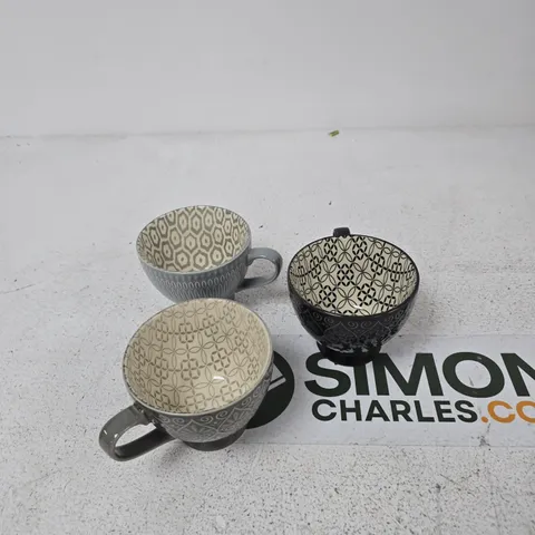 HESTIA COLLECTION CERAMIC MUGS – SET OF 3 WITH GEOMETRIC PATTERN