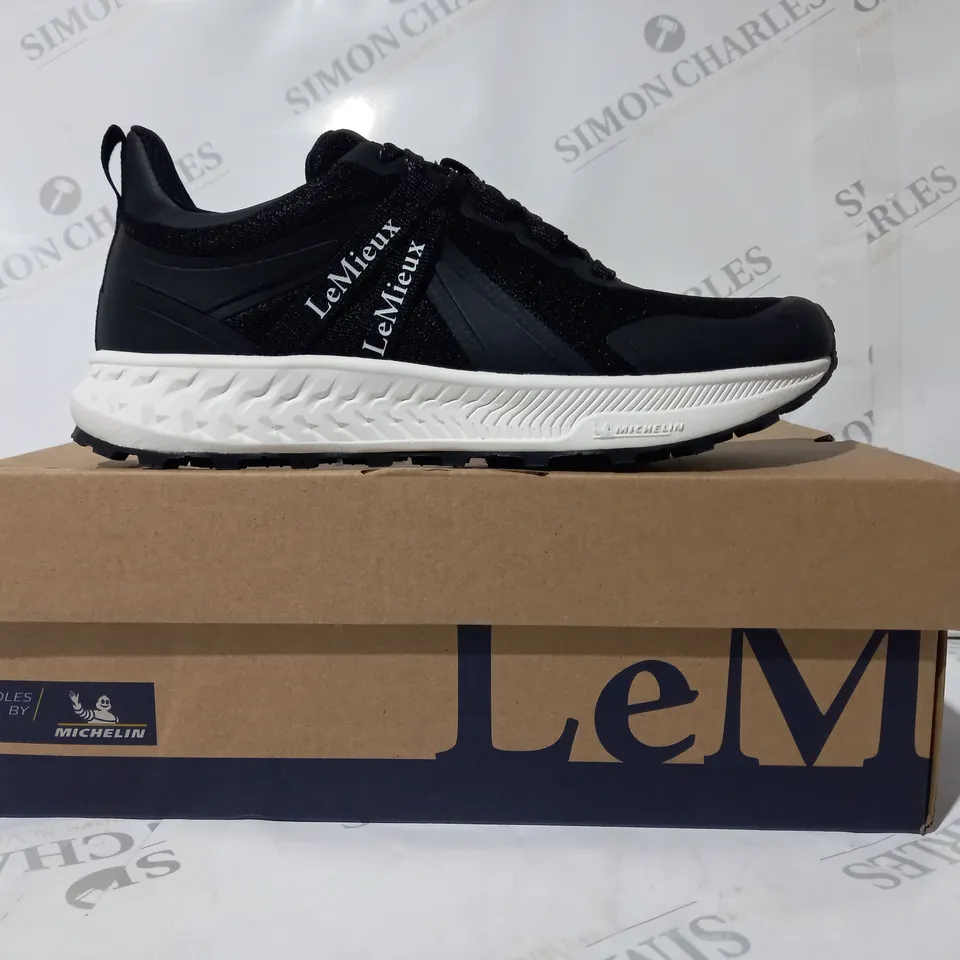 BOXED PAIR OF LEMIEUX TRAINERS IN BLACK UK SIZE 6