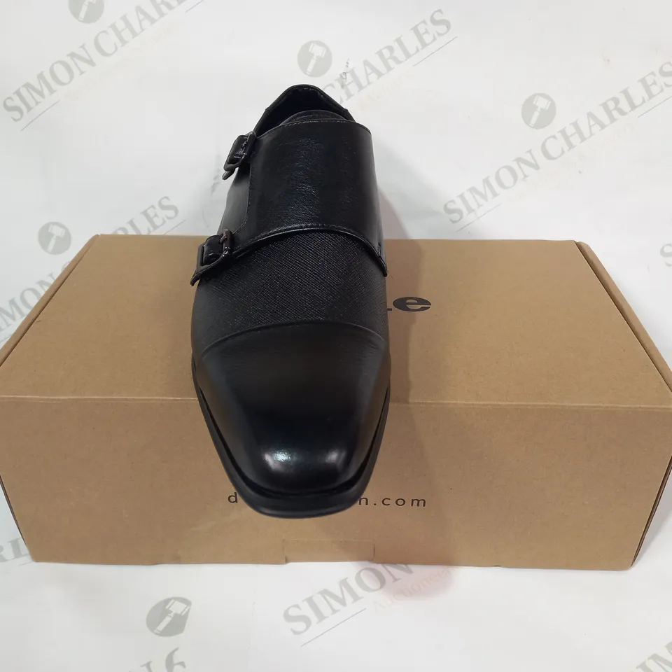 BOXED PAIR OF DUNE LONDON LOW HEEL LEATHER SHOES IN BLACK UK SIZE 7