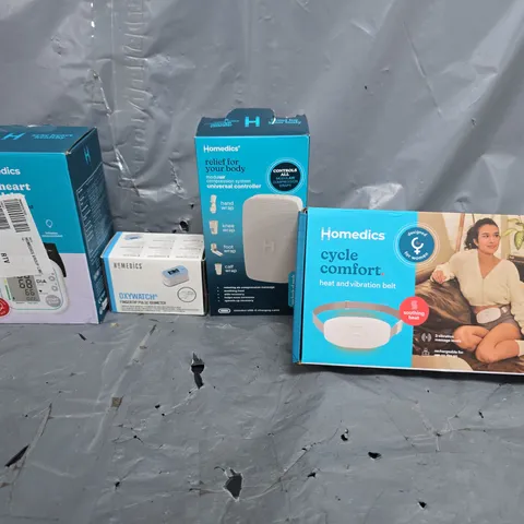 BOX OF APPROXIMATELY 20 ASSORTED HOMEDICS ITEMS TO INCLUDE - CYCLE COMFORT , MODULAIR UNIVERSAL CONTROLLER , OXYWATCH ETC