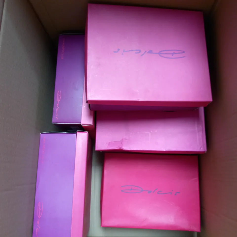 BOX OF 10 PAIRS OF ASSORTED DOLCIS SHOES IN VARIOUS STYLES, COLOURS AND SIZES