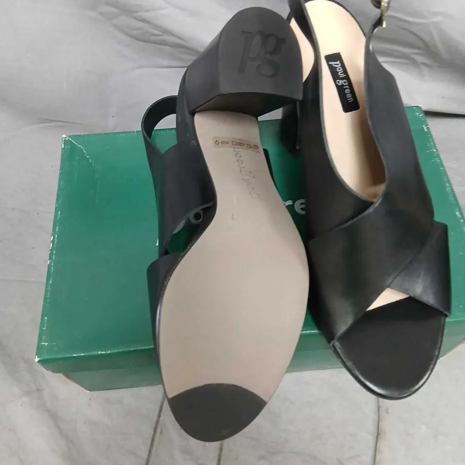 PAUL GREEN BLACK LEATHER SANDALS, UK 7 – OPEN-TOE, ANKLE-STRAP, BLOCK HEEL
