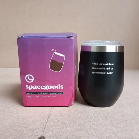 SPACEGOODS METAL INSULATED QUOTE MUG – BLACK TUMBLER WITH LID