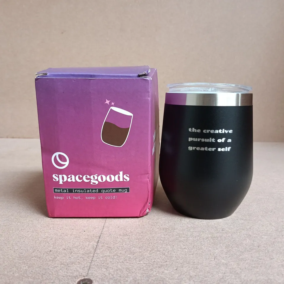SPACEGOODS METAL INSULATED QUOTE MUG – BLACK TUMBLER WITH LID