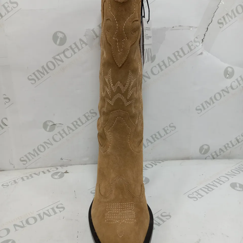 ZARA HIGH RISE COWBOY BOOTS IN TAN - UK 5 