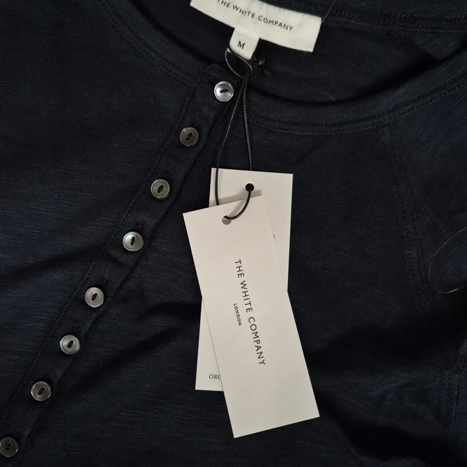 THE WHITE COMPANY NAVY ORGANIC COTTON RELAXED HENLEY TOP – WOMEN'S M