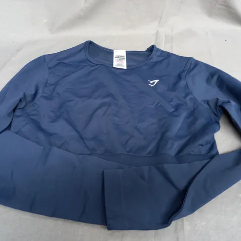 GYMSHARK CROPPED NAVY LONG SLEEVE TOP - LARGE