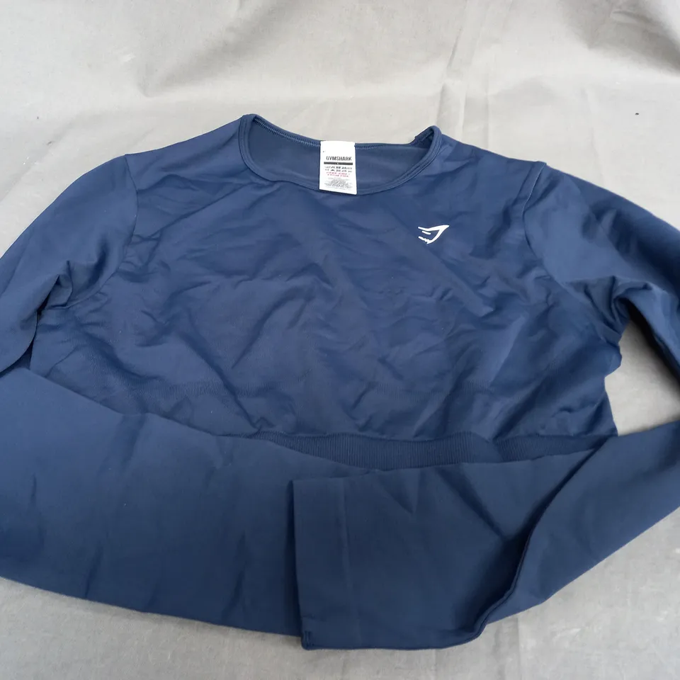 GYMSHARK CROPPED NAVY LONG SLEEVE TOP - LARGE