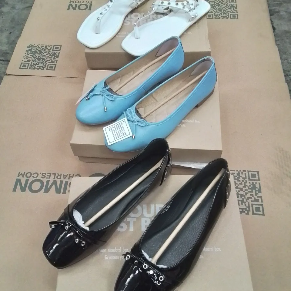 PALLET CONTAINING APPROXIMATELY 88X ASSORTED BRAND NEW DESIGNER SHOES INCLUDING: SIMPLE BE SILVER STUDDED WHITE SANDALS, JD WILLIAMS BABY BLUE DOLLY SHOES, SIMPLY BE GLOSS BLACK SUDDED DOLLY SHOES