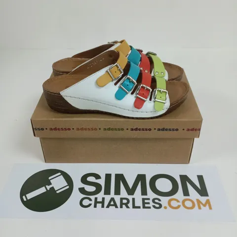 BOXED PAIR OF ADESSO OPEN TOES STRAPPY SHOES IN WHITE/MULTICOLOUR - SIZE 40