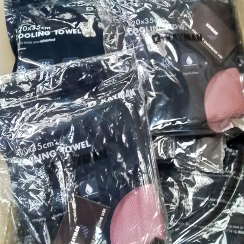 BOX CONTAINING LARGE AMOUNT OF BRAND NEW COOLING TOWELS