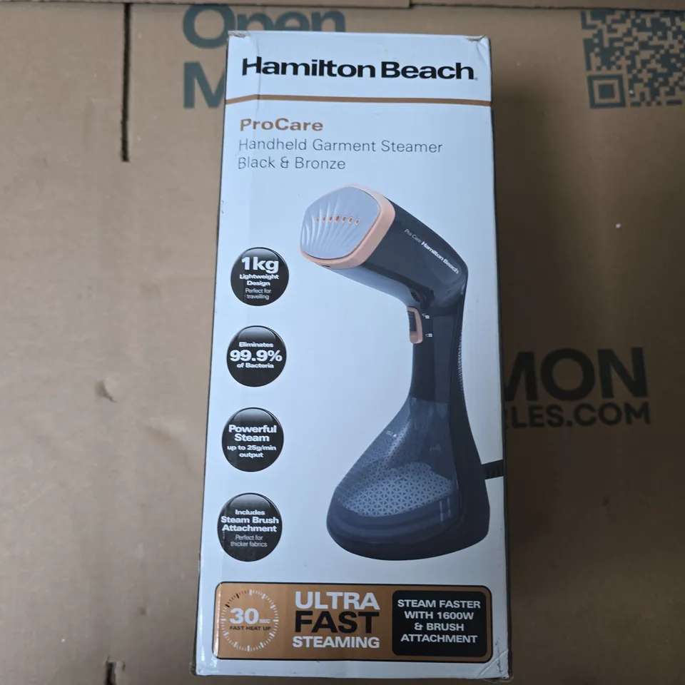 HAMILTON BEACH PROCARE HANDHELD GARMENT STEAMER – BLACK & BRONZE