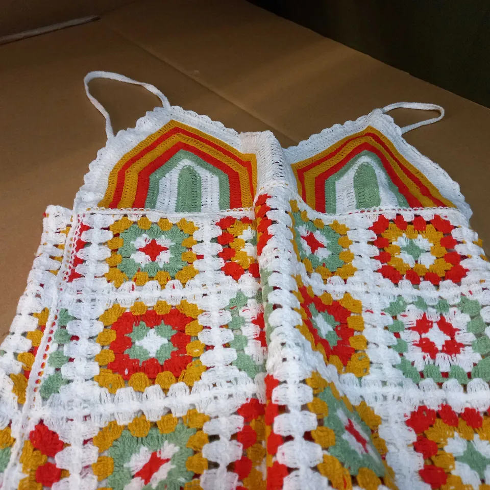 BOOHOO MULTICOLOUR PATCHWORK CROCHET DRESS - S/M