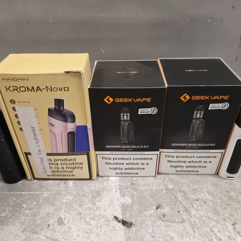 BOX OF APPROXIMATELY 18 ASSORTED E-CIGARETTES PRODUCTS TO INCLUDE - GEEK VAPE, INNOKIN, KROMA ETC