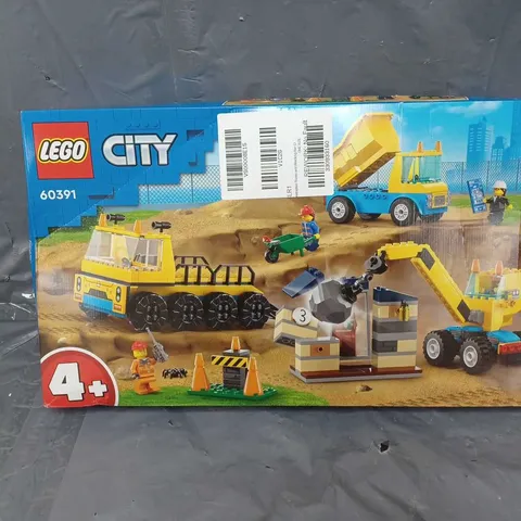 BOXED LEGO CITY CONSTRUCTION TRUCKS AND WRECKING BALL CRANE SET - 60391