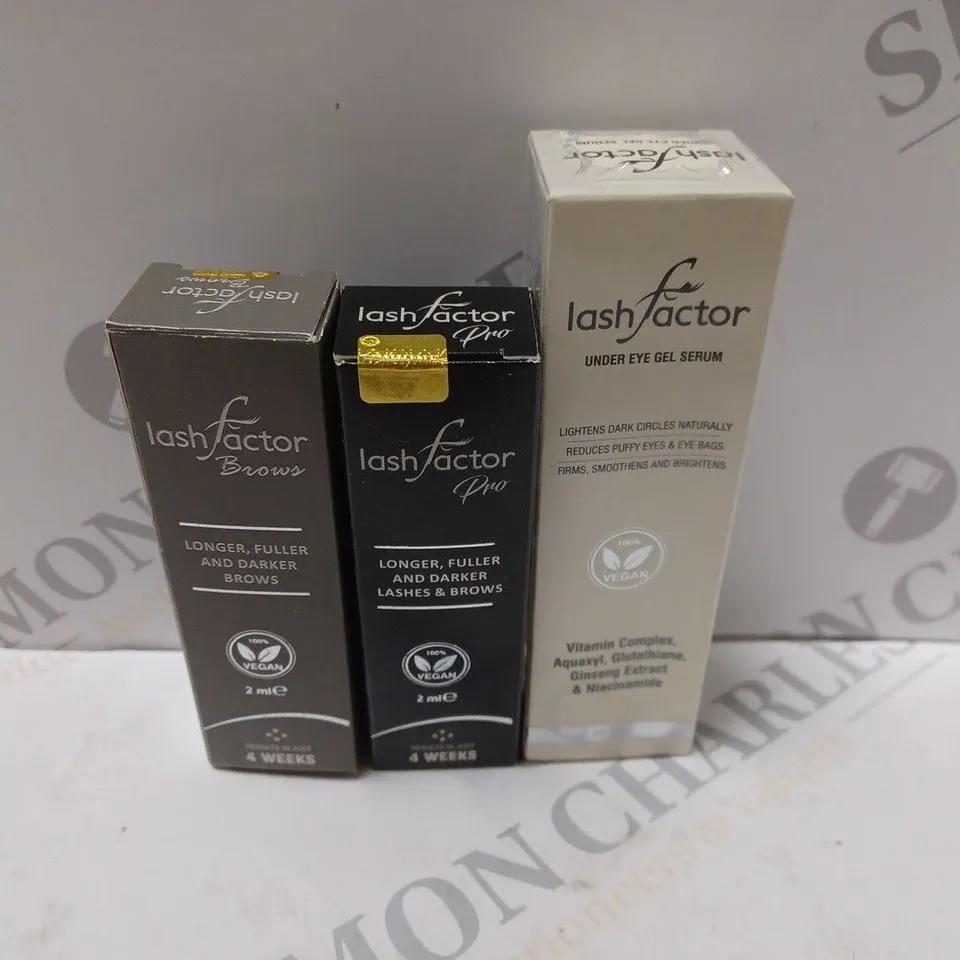 BOX OF APPROXIMATELY 25 BOXED LASHFACTOR MAKE-UP PRODUCTS