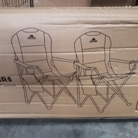 BOXED VOYAGER SET OF 2 PADDED CAMPING CHAIRS - BLACK & GREY
