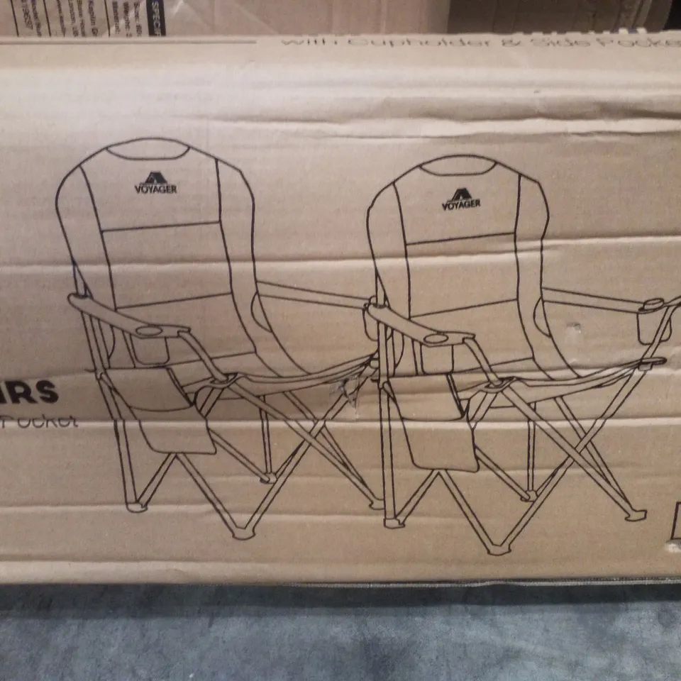 BOXED VOYAGER SET OF 2 PADDED CAMPING CHAIRS - BLACK & GREY