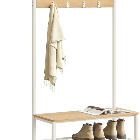 BOXED VASAGLE 3-IN-1 STEEL FRAME COAT RACK - OAK/CREAM