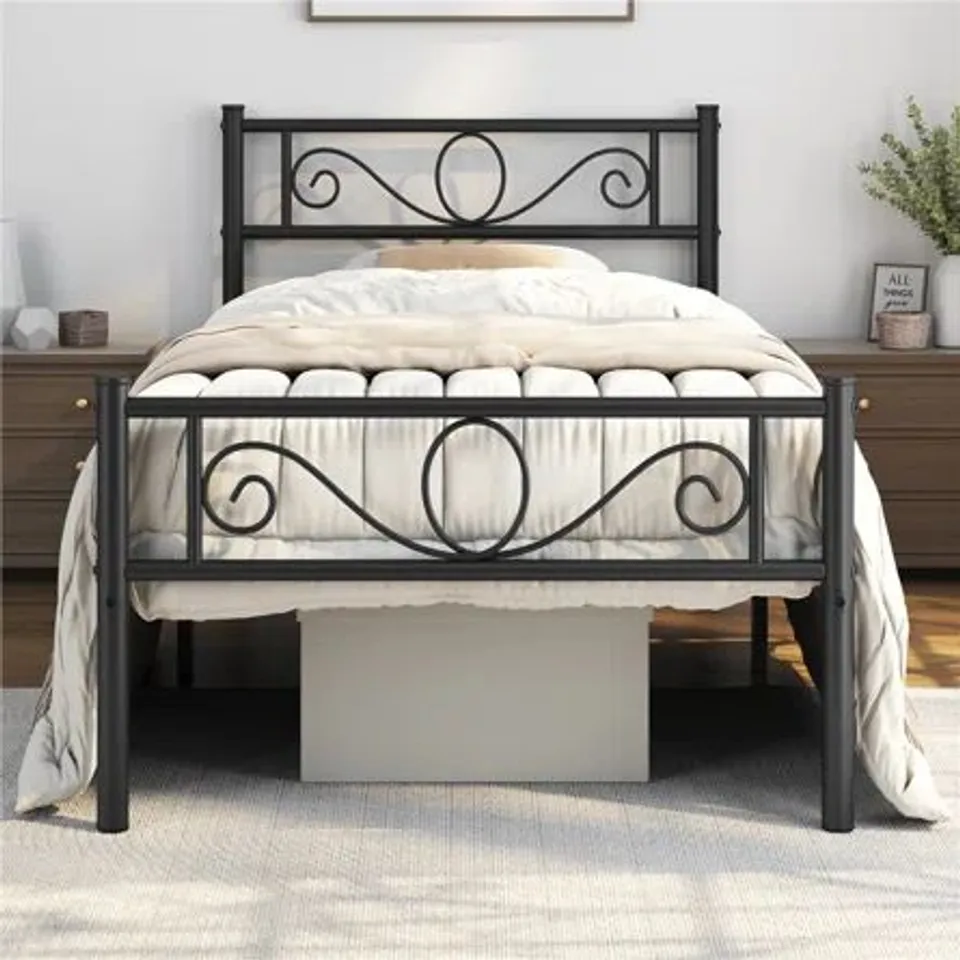 BOXED METAL BED FRAME WITH HEADBOARD/UNDER-BED STORAGE 