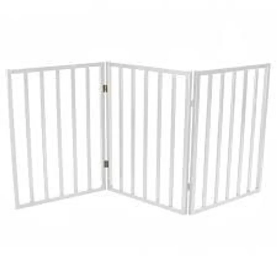 BOXED OYPLA WHITE DOG SAFETY FOLDING WOODEN PET GATE PORTABLE INDOOR BARRIER 