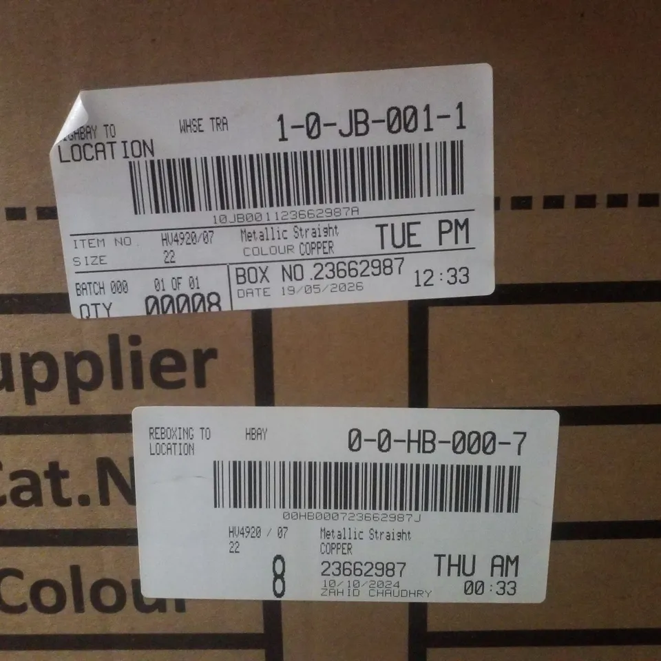 BOX CONTAINING APPROXIMATELY 8 BRAND NEW J D WILLIAMS DENIM COPPER METALLIC STRAIGHT JEANS - SIZE 22
