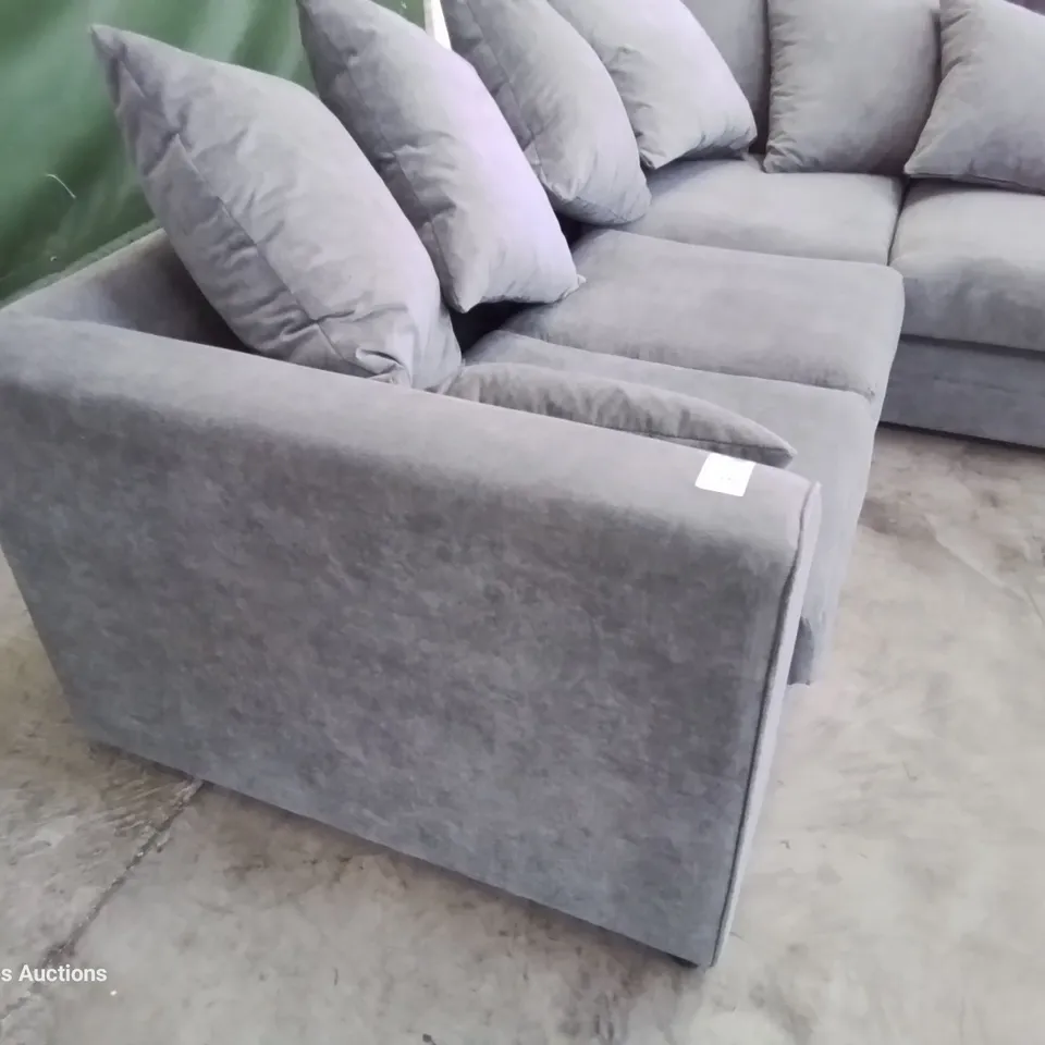 DESIGNER CHAISE SOFA WITH SCATTER CUSHIONS GREY FABRIC