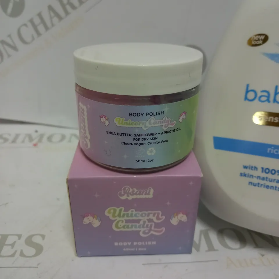 LOT OF APPROX 4 TO INCLUDE BABY DOVE LOTION , BODY POLISH , ETC