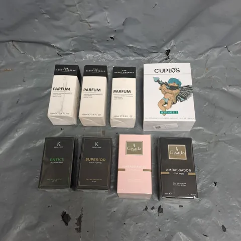 APPROXIMATELY 8 ASSORTED BOXED FRAGRANCES TO INCLUDE - THE SCENT RESERVE, GISADA AMBASSADOR, JORDAN & KONG ENTICE, ETC. 