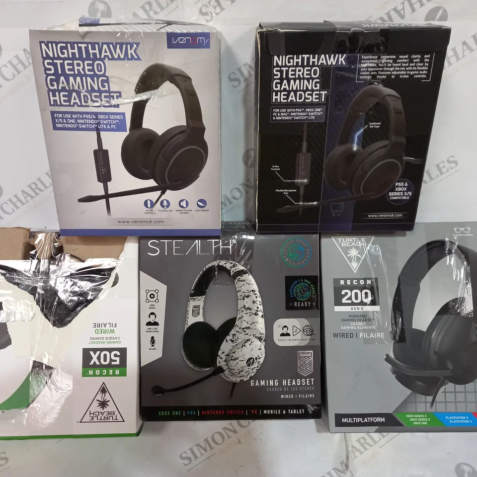 5 BOXED GAMING HEADSETS INCLUDING TURTLE BEACH STEALTH AND NIGHTHAWK
