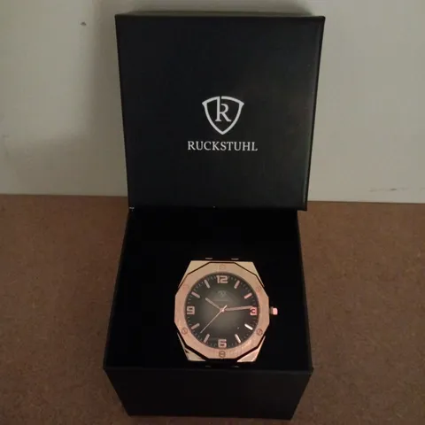 RUCKSTUHL ROSE GOLD COLOUR WRISTWATCH WITH RUBBER STRAP