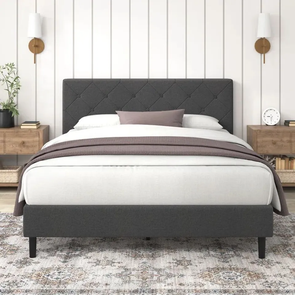 BOXED RIDLEY UPHOLSTERED BED FRAME WITH BUTTON-TUFTED HEADBOARD