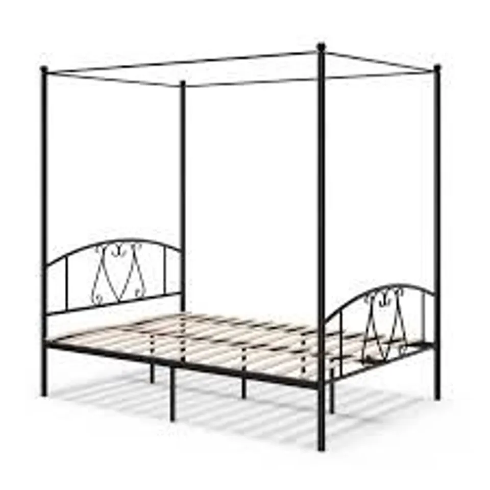 BOXED DOUBLE SIZE METAL CANOPY BED FRAME - BLACK (1 BOX)