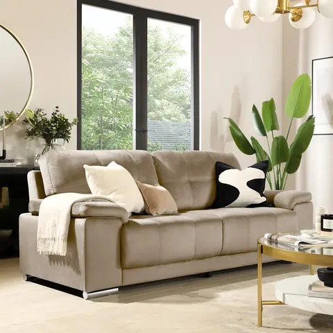 BOXED KANSAS 3 SEATER SOFA, CHAMPAGNE CLASSIC VELVET (1 BOX)