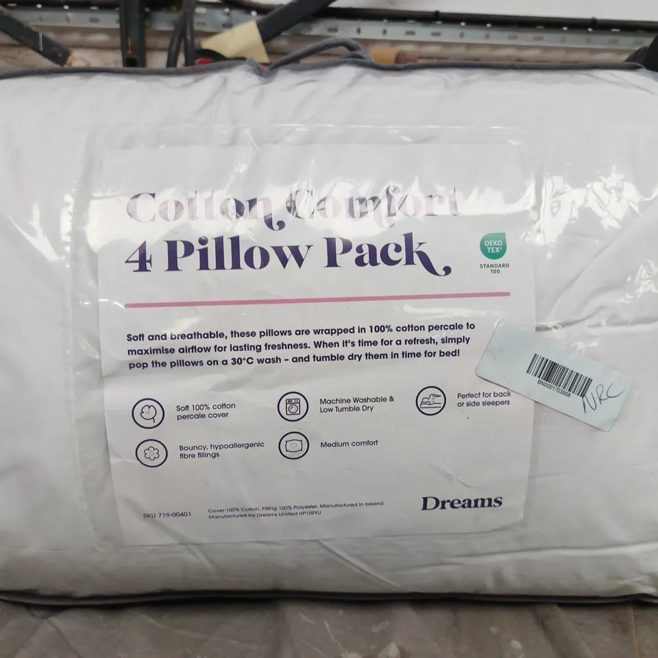 DREAMS COTTON COMFORT 4 PILLOW PACK