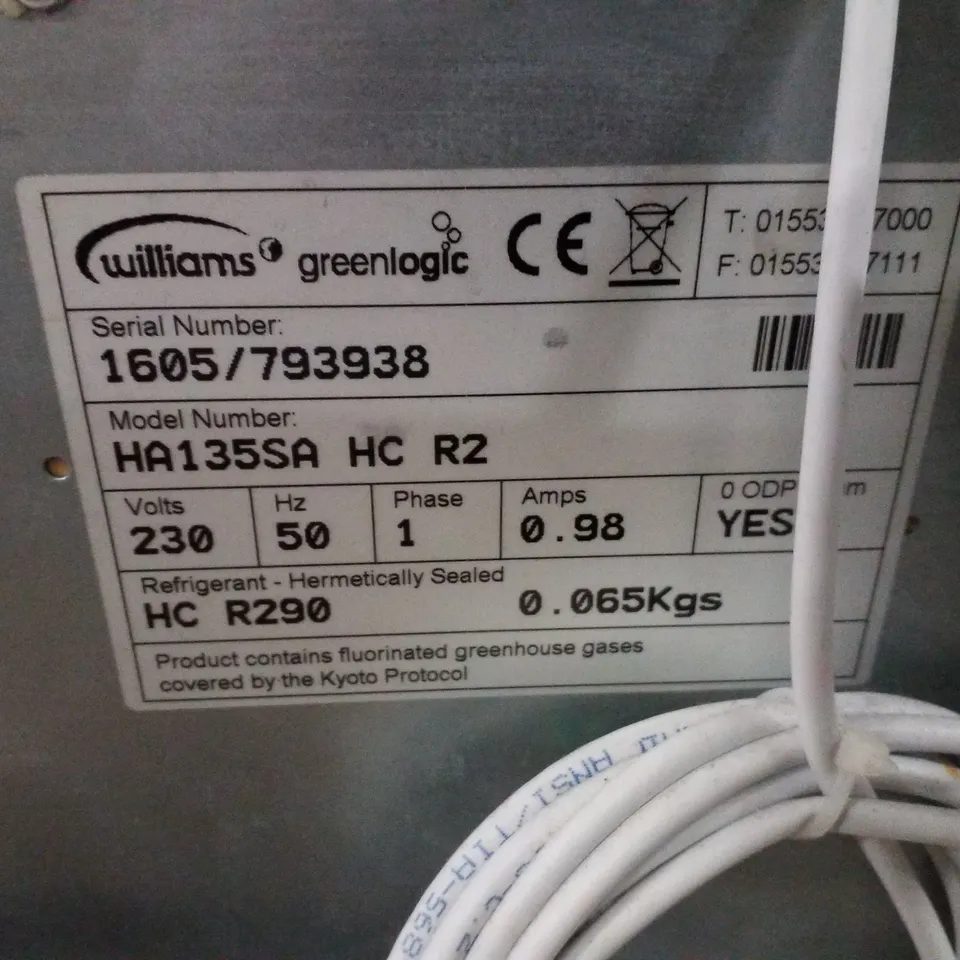 WILLIAMS HA135-SA SINGLE DOOR 135LTR UNDERCOUNTER REFRIGERATOR