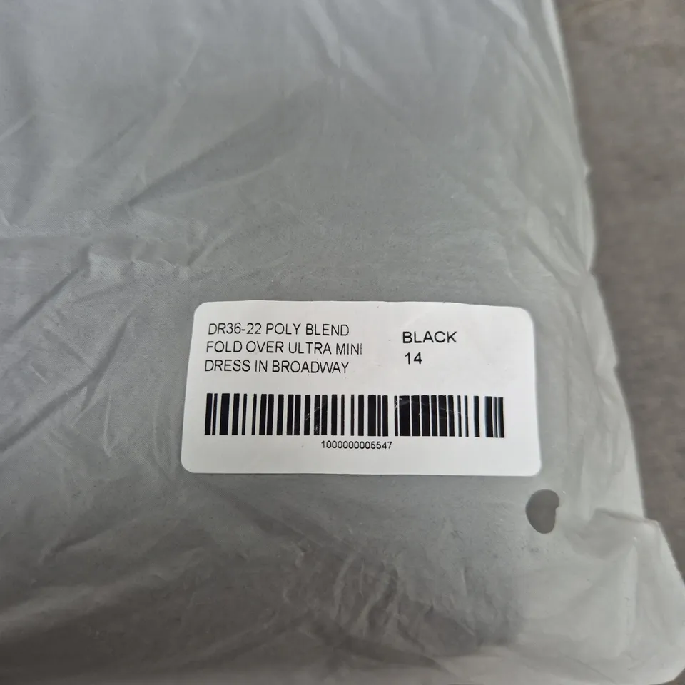 MURCI DRESS – BLACK POLY BLEND, FOLD-OVER ULTRA MINI, UK SIZE 14